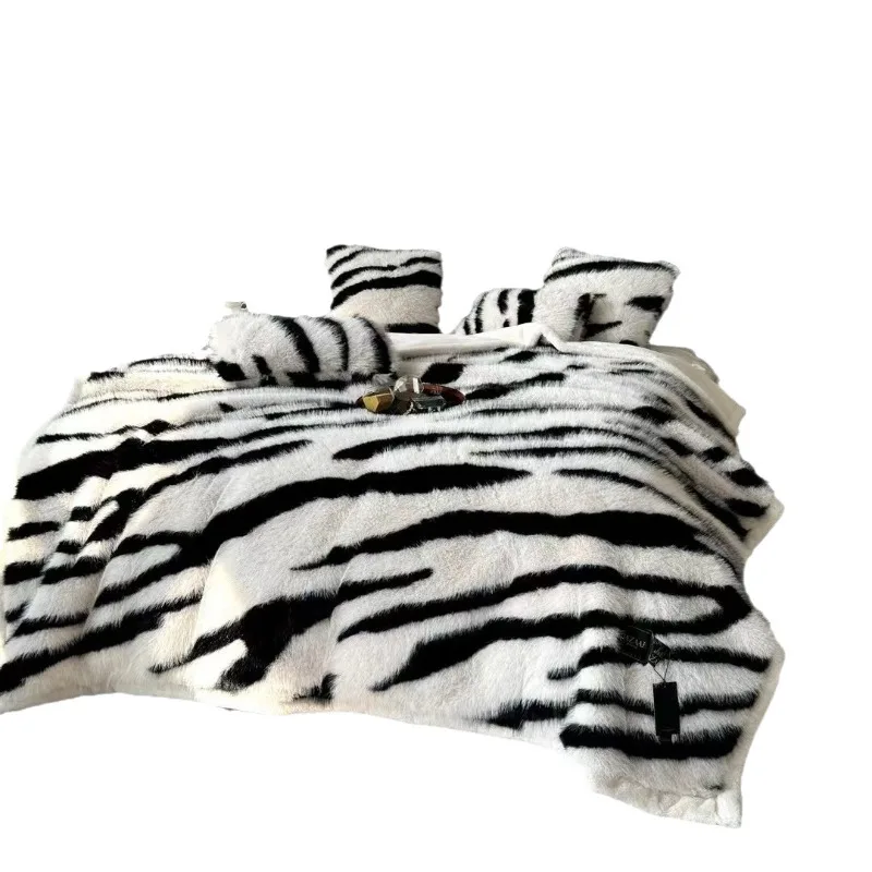 

4.5KG Bazaar zebra pattern imitation fur blanket imitation fox fur blanket mink
