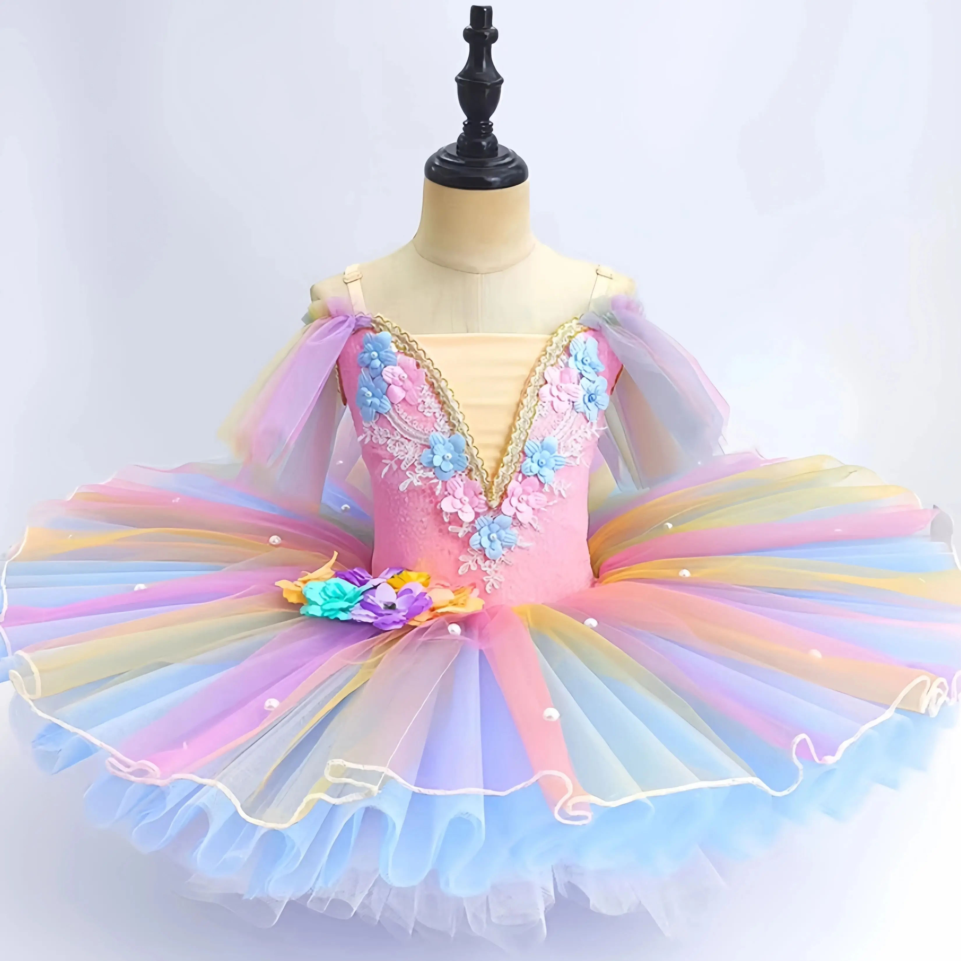 Pink Fairy Doll Professional Ballet Tutu Pancake Girls Dance Costume Women's Stage Performance Tulle