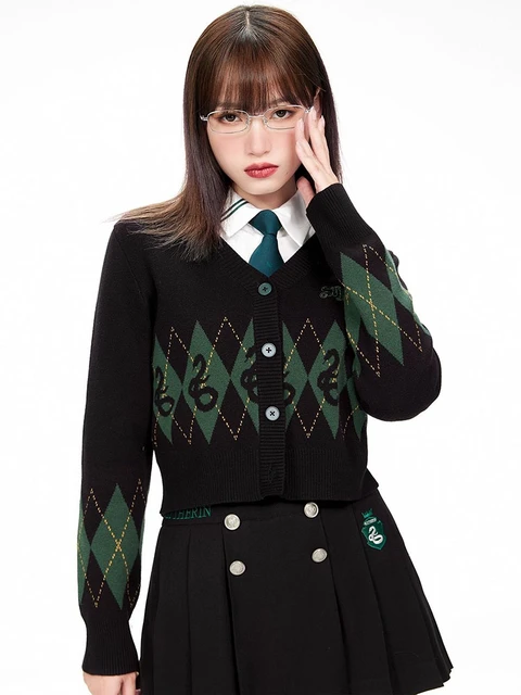 Potter Hogwarts Academy Style Autumn Winter Diamond Knitted V Neck Sweater Cardigan Hermione Gryffindor Student Sweater Coat AliExpress