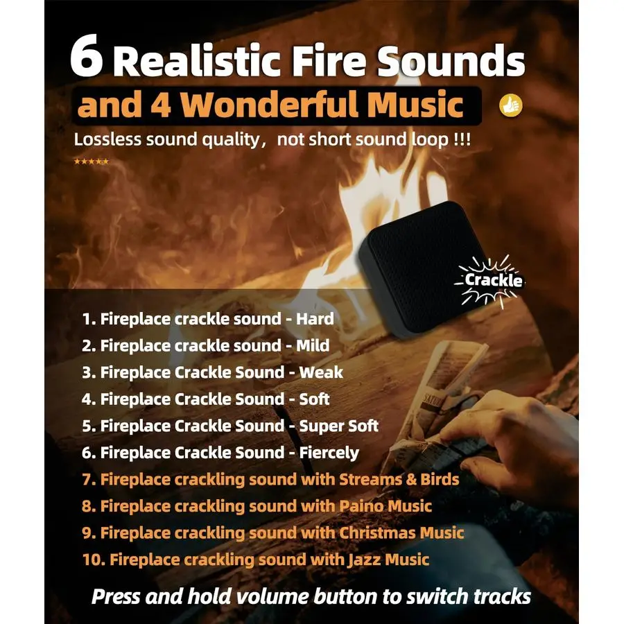 صندوق صوت المفرقع للمدفأة الكهربائية، 2 في 1 آلة صوت متصدع واقعية قابلة لإعادة الشحن لمدفأة الغاز، Fire Cr #3