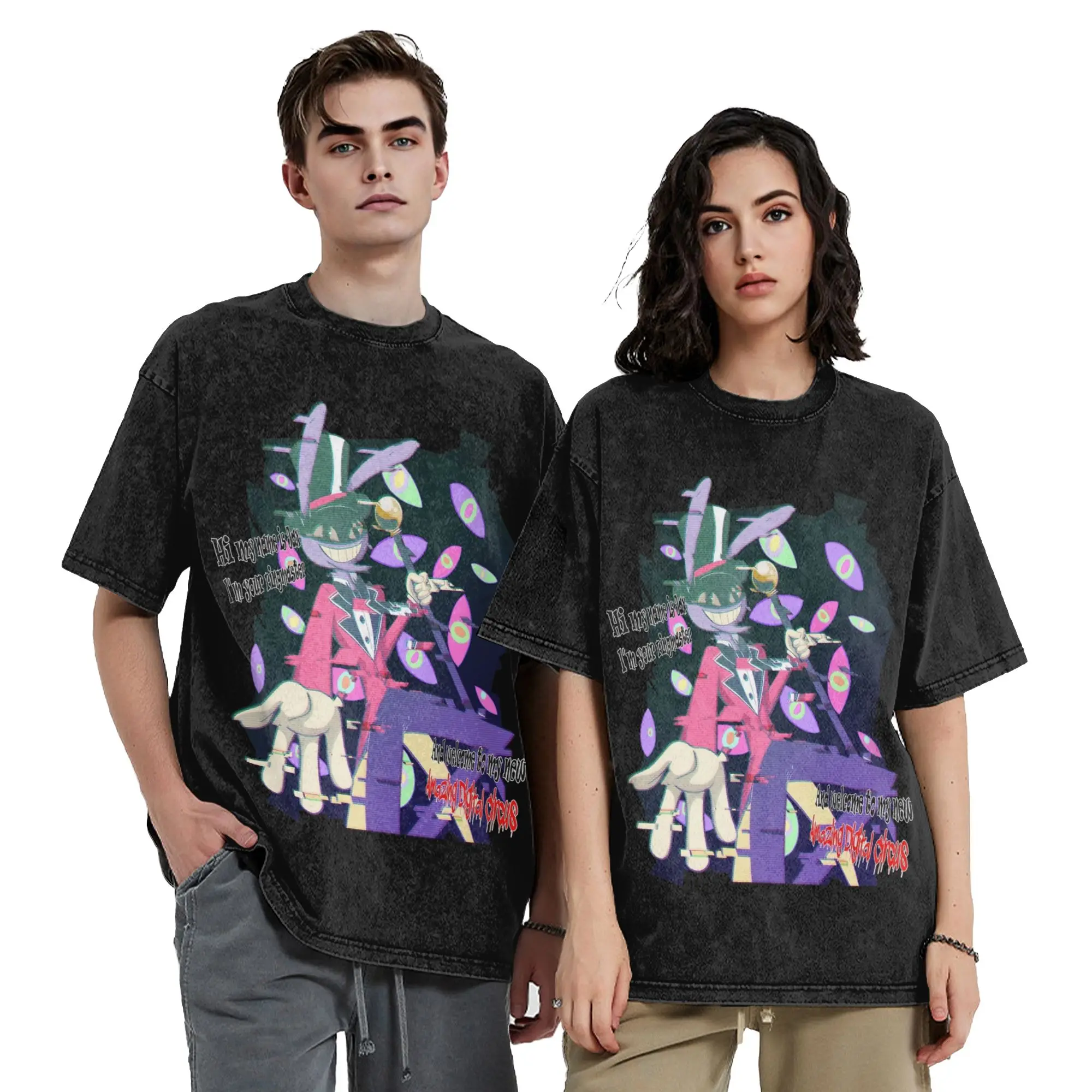 Cartoon Digitals Circus Jax Washed T Shirts Streetwear Vintage T-Shirts  Tees Men Women Short Sleeve Street Graphic