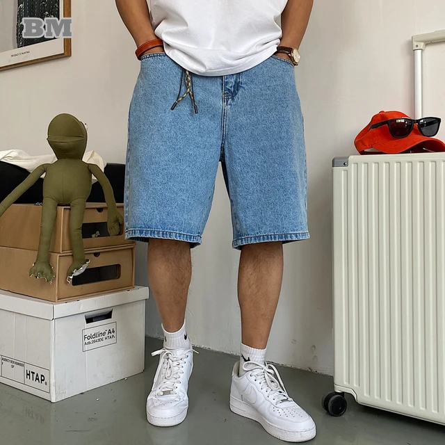 Summer American Fashion Casual Vintage Denim Shorts Korean Streetwear Straight Loose Cargo Pants Harajuku Jeans Men Clothing