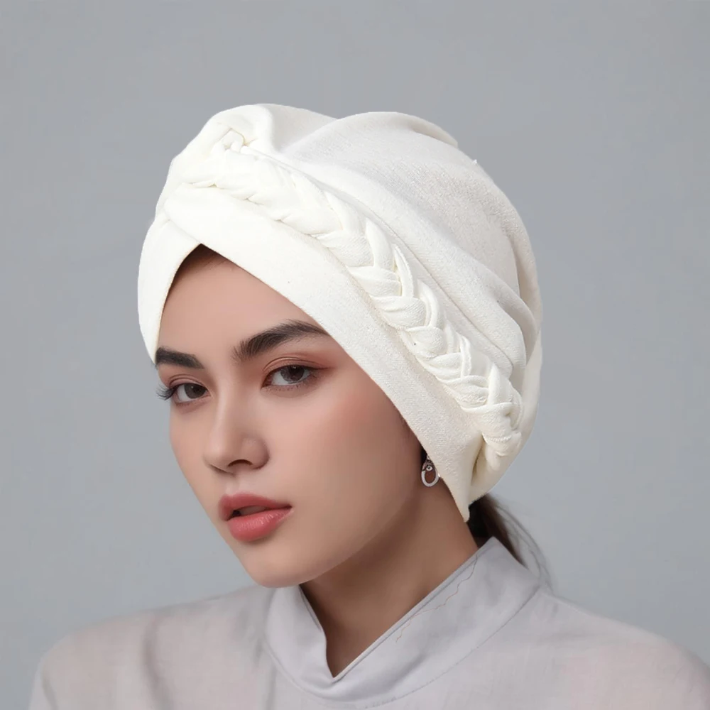 RIMAIRE Average Size Cotton Muslim Hat Hijab with Braid Decoration Islamic Hijabs for Woman Turbans for Women Instant Hijab Cap