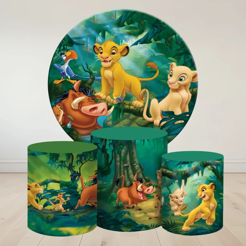 The Lion King Simba Round Backdrop 3 Cylinder Cover 4 Piece Background Photography Baby Shower Boy Birthday Party Dessert Table