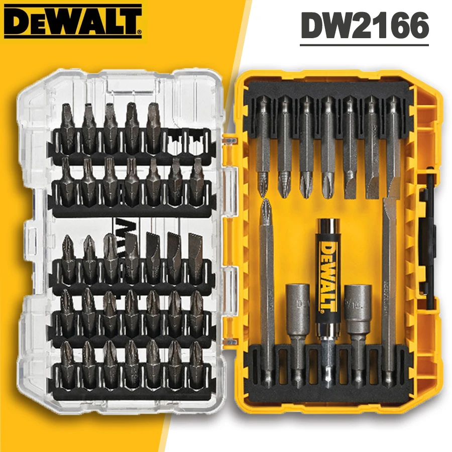 DeWalt 45 Pcs Screwdriver Bit Set Steel Hex Shank Phillips Slotted Square Double-ended Bits with Tough Case Power Tool DW2166