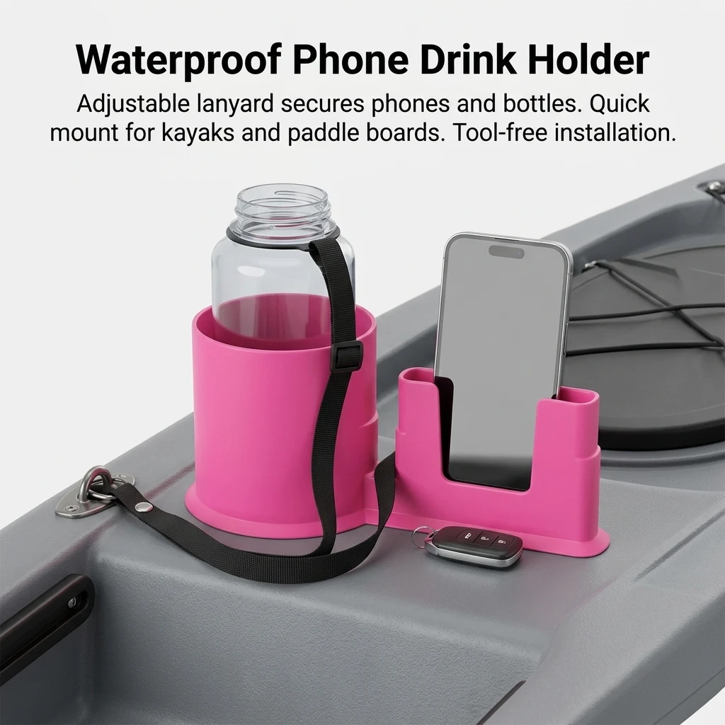 1pc Kayak Phone Holder Engineering Plastic for Paddle Boarding Water Sports Corrosion Resistant Cup Mount with Lanyard Lock