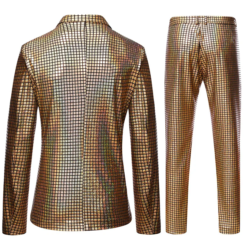 Mens Stage Prom Suits Shiny Rainbow Plaid Sequin Jacket Pants Men Dance Festival Christmas Halloween Party Costume Homme