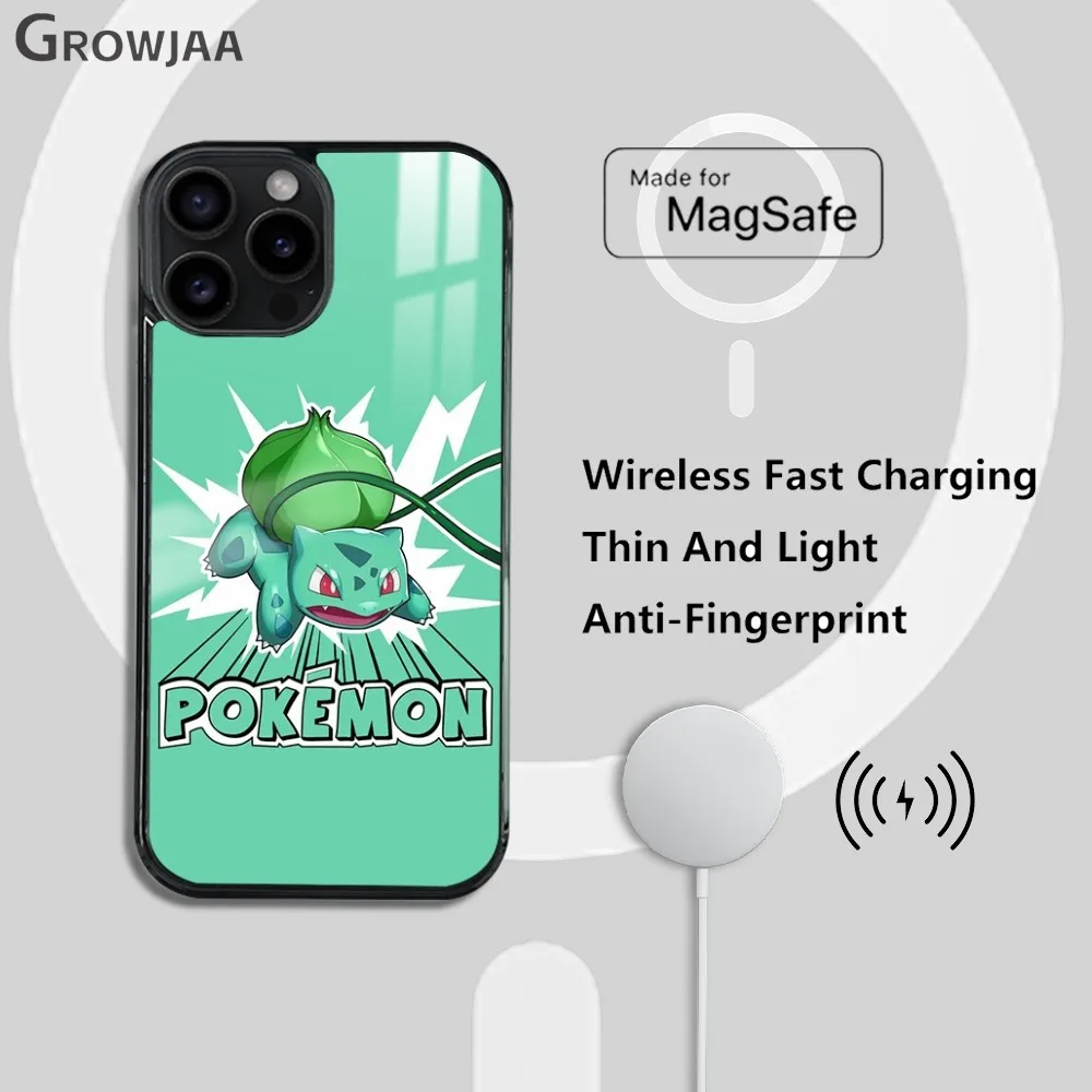 Anime Pokemon Bulbasaur Magsafe Handyhülle für iPhone 15 14 13 12 11 Pro Max Plus Mini Celulares Spiegel Wireless Magnetic Cover