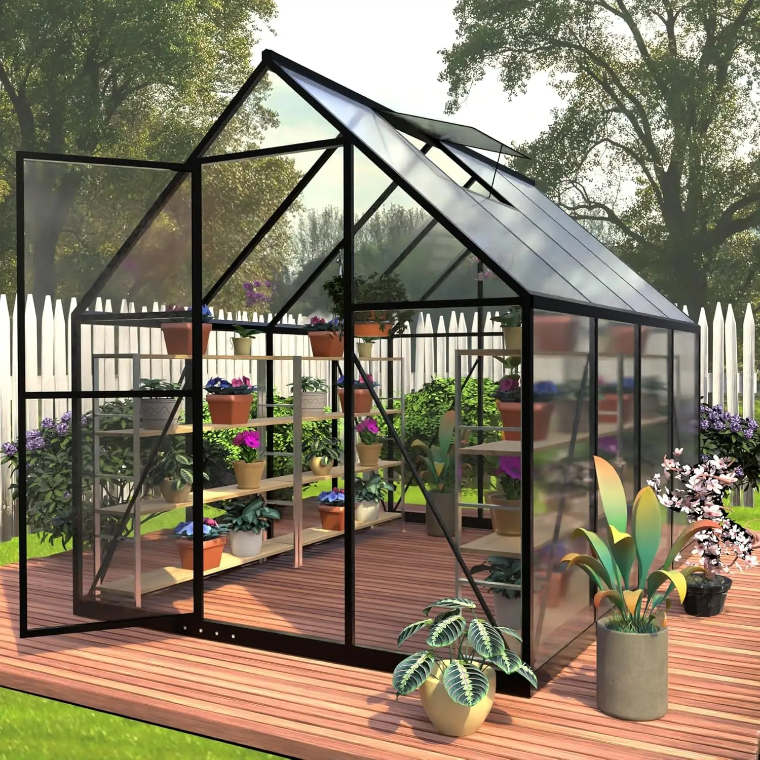 6 X 8 Ft Polycarbonate Greenhouse, Winter Greenhouse For Outdoors,Outdoor Greenhouse With Roof Air Vent, Heavy Duty Walk-In