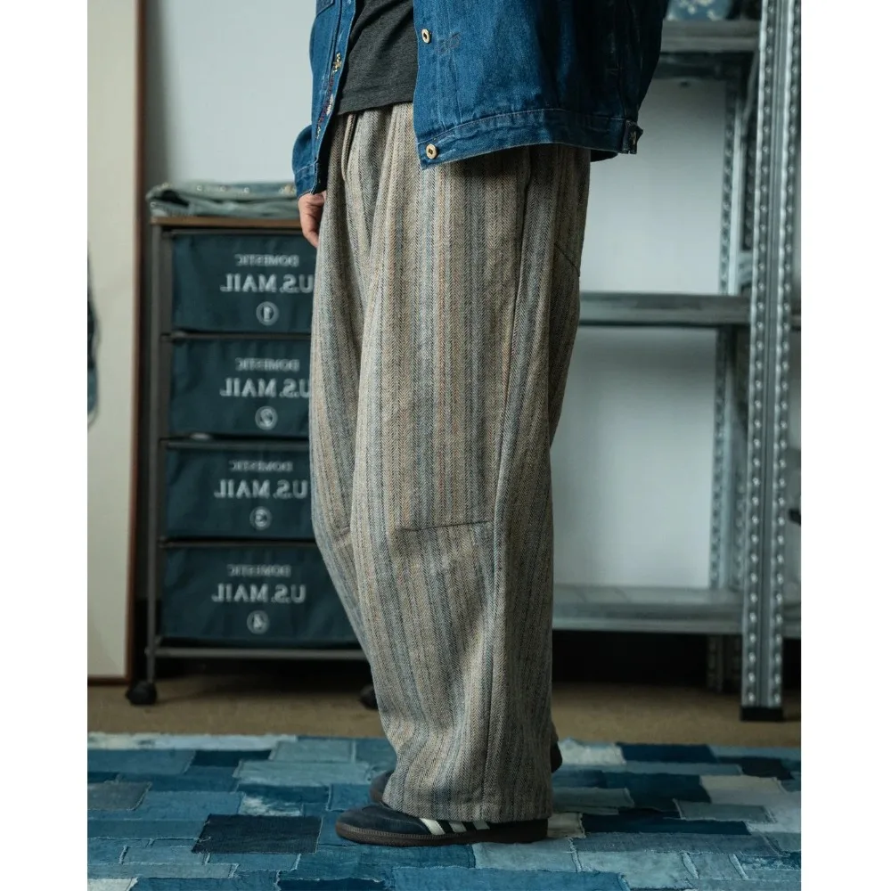 Japanese Retro Style Striped Wide Leg Pants Men's Loose Casual Autumn Straight Leg Pants