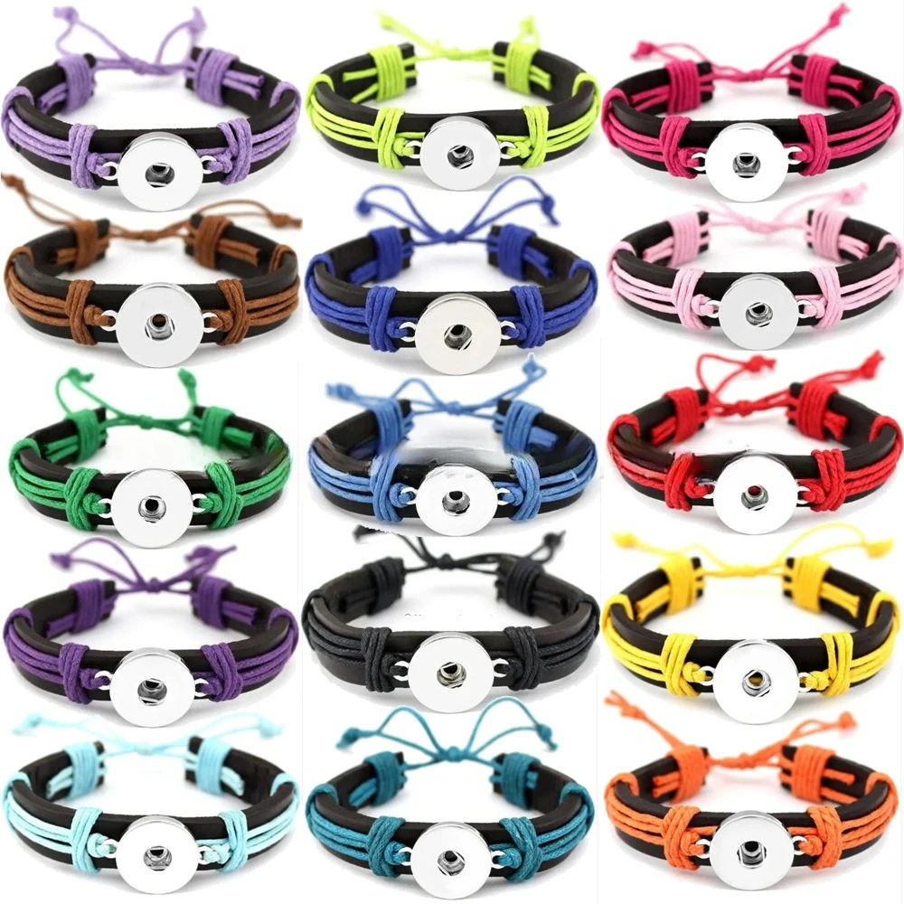 

20 шт., восковая веревка ручной работы, вязаные браслеты из натуральной кожи с кнопкой Sanp, браслеты, подходят для DIY 18 мм, стеклянные украшения для браслета дружбы