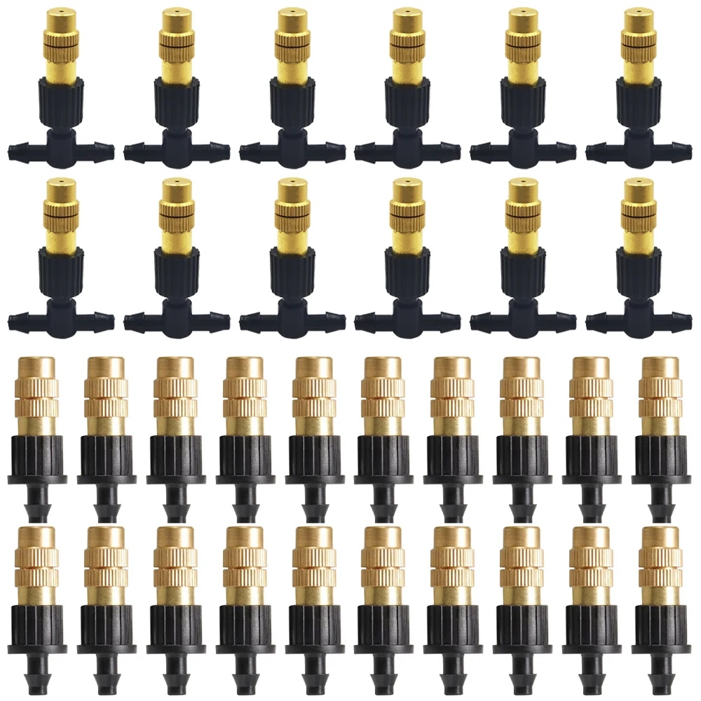 10pcs 4/7PVC Outdoor Misting Cooling System Garden Irrigation Watering 1/4'' Brass Atomizer Adjustable Garden Micro Sprinklers