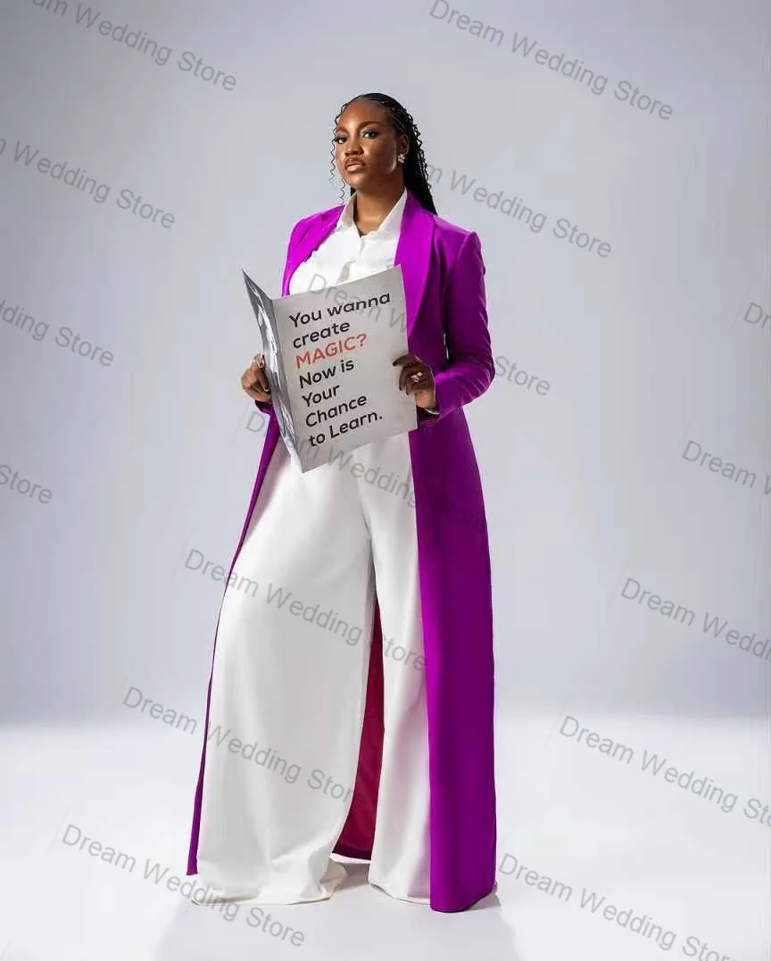 

Purple Women Suit 1 Pcs Long Blazer Cotton Formal Office Lady Jacket Prom Dress Customized Summer Cotton Wedding Party Overcoat