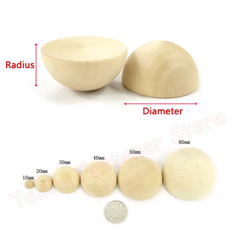 10mm-90mm Diameter Half Wood Ball Natural Logs Handmade Wooden Round Beads DIY 10 12 15 18 20 25 30 35 40 45 50 60 70 75 80 90mm