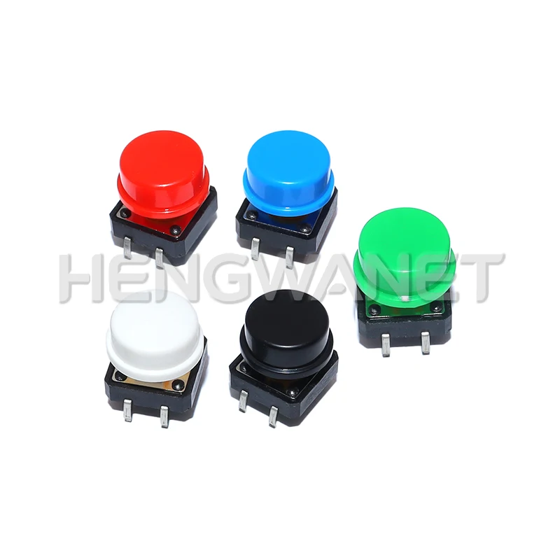 20PCS Tactile Push Button Switch Momentary 12*12*7.3MM Micro Switch Button + (20PCS 5 Colors Tact Cap)