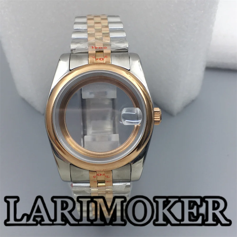 LARIMOKER-Caixa de vidro redonda Sapphire Bezel, aço inoxidável Bracele para NH35 NH36 ETA2824 PT5000 movimento automático, 36mm 39mm