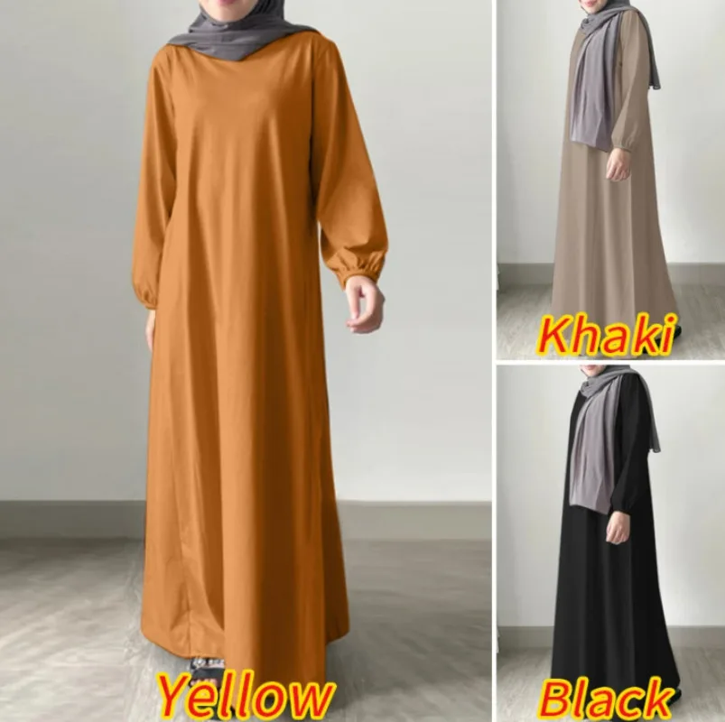 

2024 Abayas for Women Middle East Muslim South East Asia Solid Color Cotton and Linen Loose Temperament Commuter Long Dress