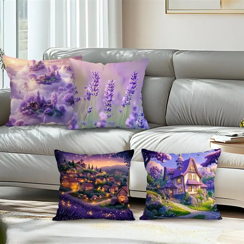 خمر الأرجواني الخزامى سلسلة الطباعة رمي وسادة غطاء الوسادة مقعد سيارة ديكور المنزل أريكة سرير المخدة الزخرفية 45x45cm #2