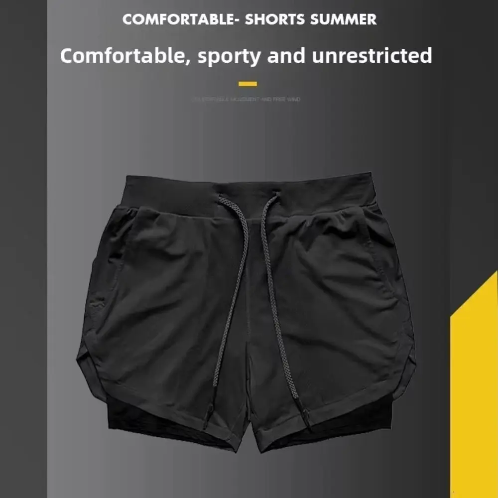 

Specific Quick Dry Running Shorts Breathable Double Layer Training Shorts Mobile Phone Pocket Elastic Sports Shorts Gym Fitness