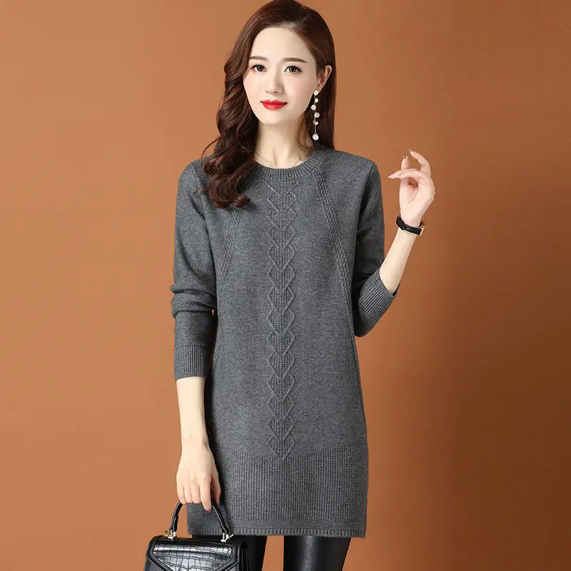 Women\'s Sweater Spring Autumn New Fashion Pullover Bottoming Tops Mid-length Knitwear Large Size Loose Wool Knitted Sweater 4XL