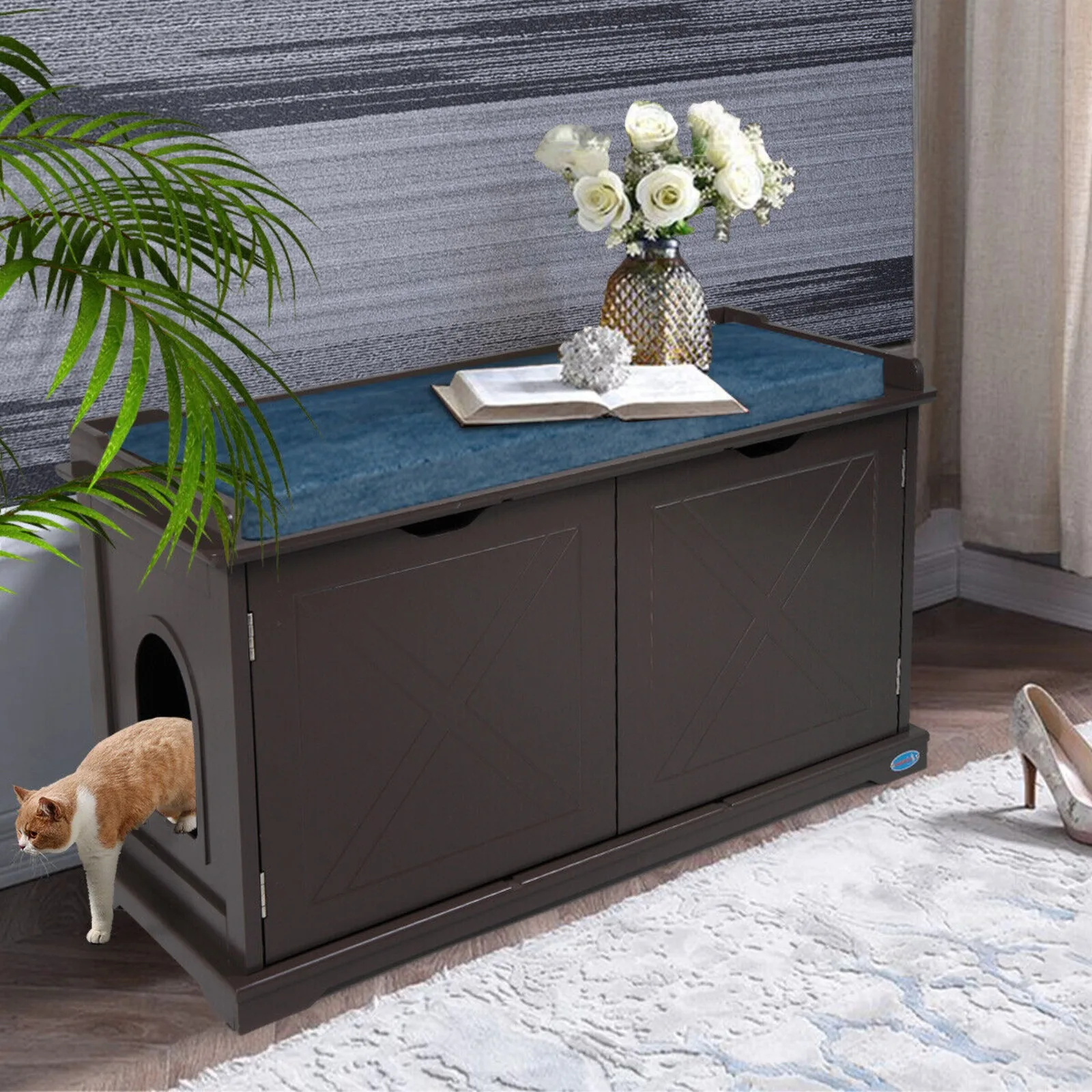 

Cat Litter Box Cat Washroom Bench Enclosure Furniture Hidden Cabinet End Table United States