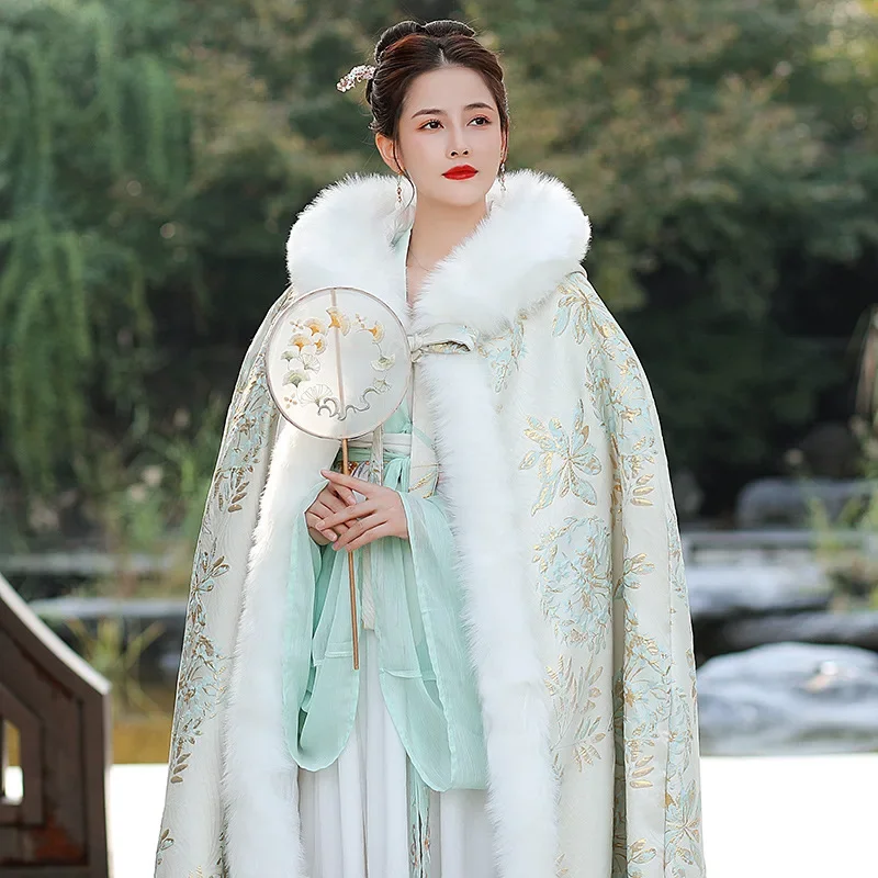 Hanfu 고대 스타일 망토 및 망토, 긴 파일, 두꺼운 겨울