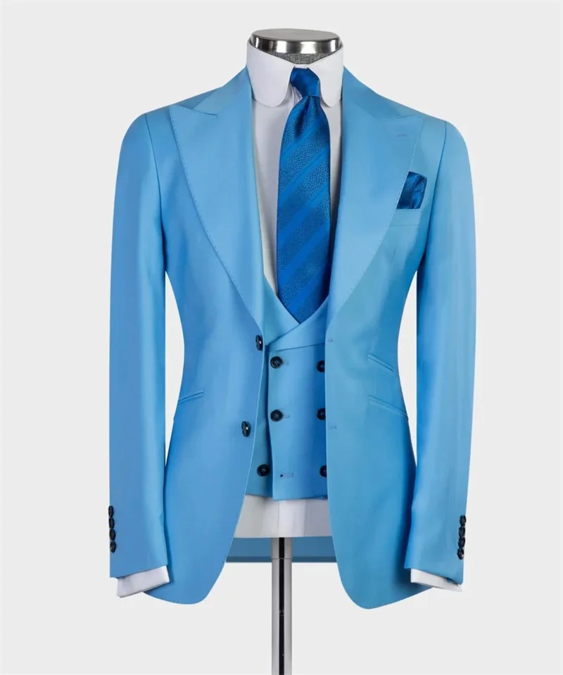 Formale Blau Männer Anzug Set Hochzeit Bräutigam Smoking 2 Stück Blazer + Weste Maß Business Büro Prom Kleid Kostüm gießen Hommes