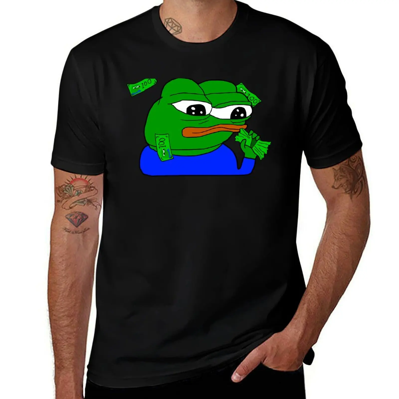 Rare Pepe Raining Bills T-Shirt Urban Casual Loose Fit Tee T-Shirt