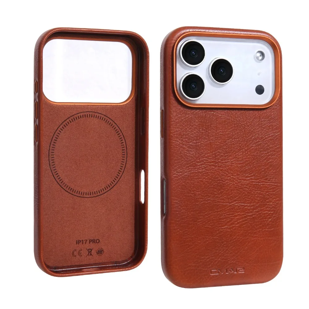 Luxus Business Leder Für Magsafe Magnetische Telefon Fall Für IPhone 17 16 15 14 Pro Max Stoßfest Metall Objektiv Rahmen Schutz Abdeckung
