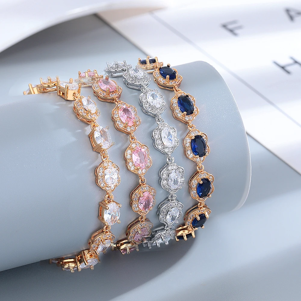 Pink Sapphire Clear Zircon Bracelets Female Real 925 Sterling Silver Gemstone Tennie Bracelet for Women Girl Birthday Gift