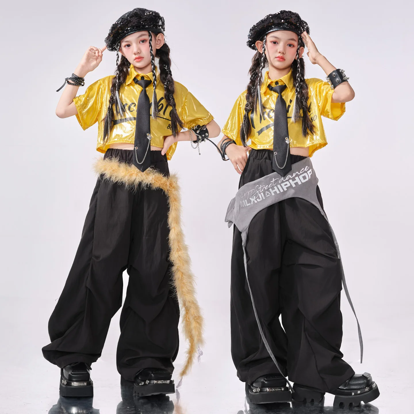 Mädchen Hip Hop Kleidung Goldene Pailletten Crop Tops Cargo Hosen Kind K-pop Streetwear Kind Jazz Mädchen Gruppe Street Dance kleidung Set