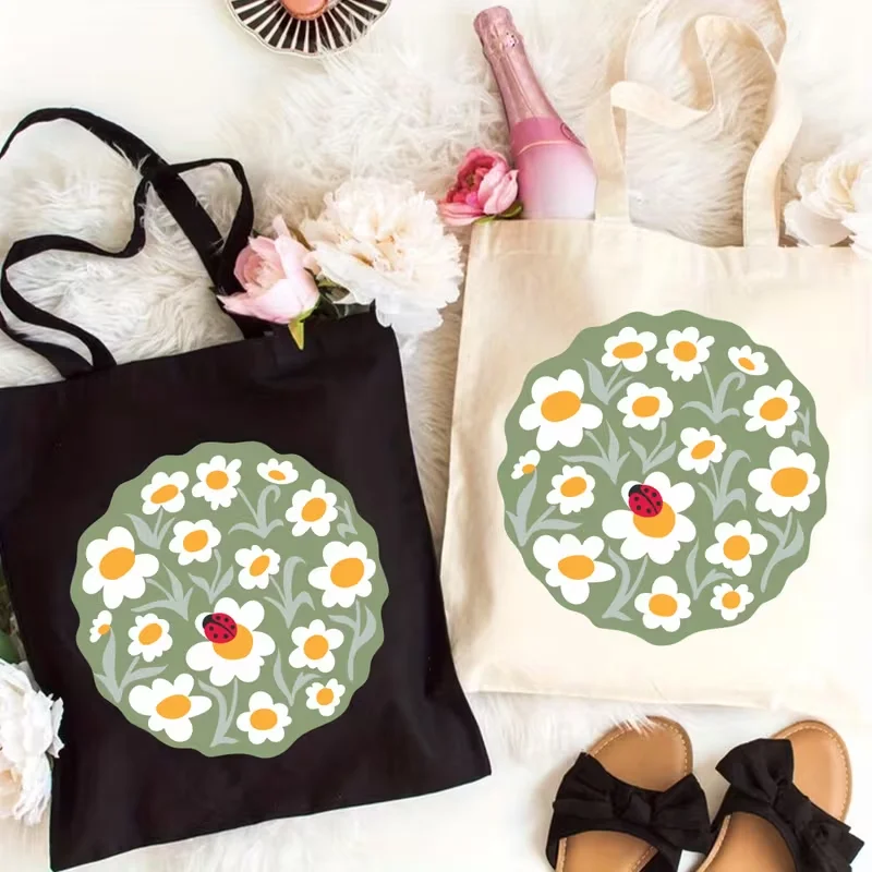 

Bohemian Floral Canvas Tote Bag - Durable Large Capacity Handbag with Upgraded Straps for Outdoor Picnic Party, Travel, Shopping