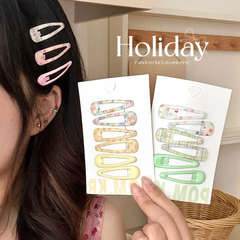 Cute Floral Print Hair Clips Set 6Pcs/Set Colorful BB Clips for Women Girls, Sweet Pastel Hairpins Daily Hair Accessories