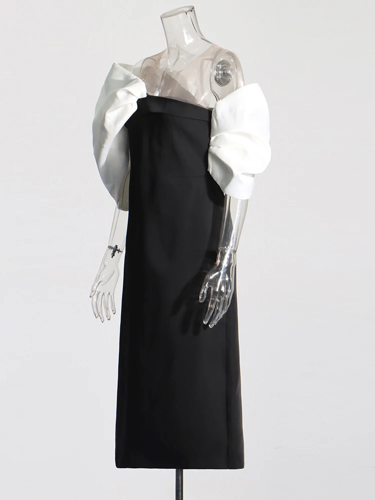 ROMISS Hit colore impiombato Bowknot abiti eleganti per le donne senza spalline manica irregolare a vita alta vestito dimagrante femminile nuovo