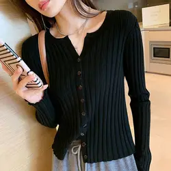 Black Cardigan for Women Knitted Vintage Tops Cardigans Woman 2024 Trend Fashion Cropped Sweater White Green Sweaters Harajuku