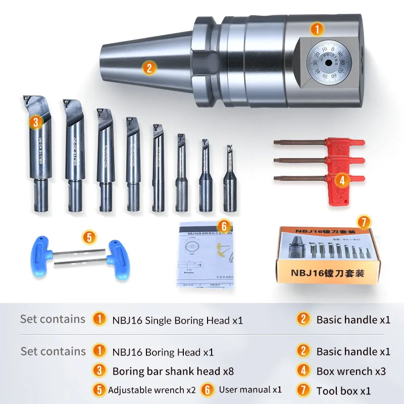 NBJ16 Boring Tools Adjustable Fine Boring Head Set BT30 BT40 BT50 Precision Boring Bar CNC Machining Milling Machine Tool