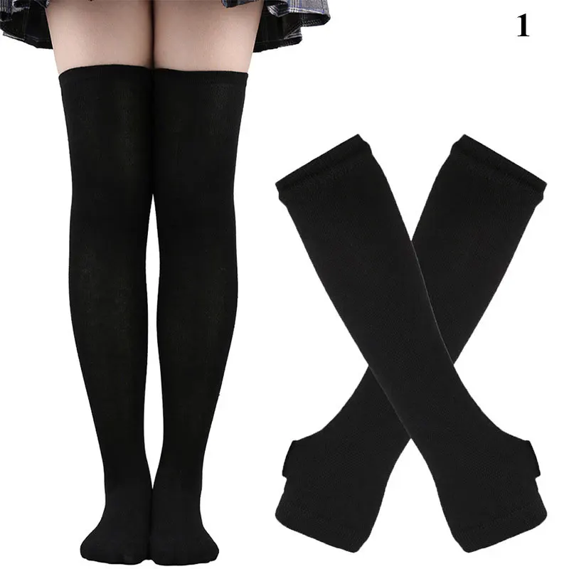 Collants College à rayures sur le genou pour femmes, bas longs, chaussettes gothiques en coton, gants, bonneterie de style Harajuku, manches de