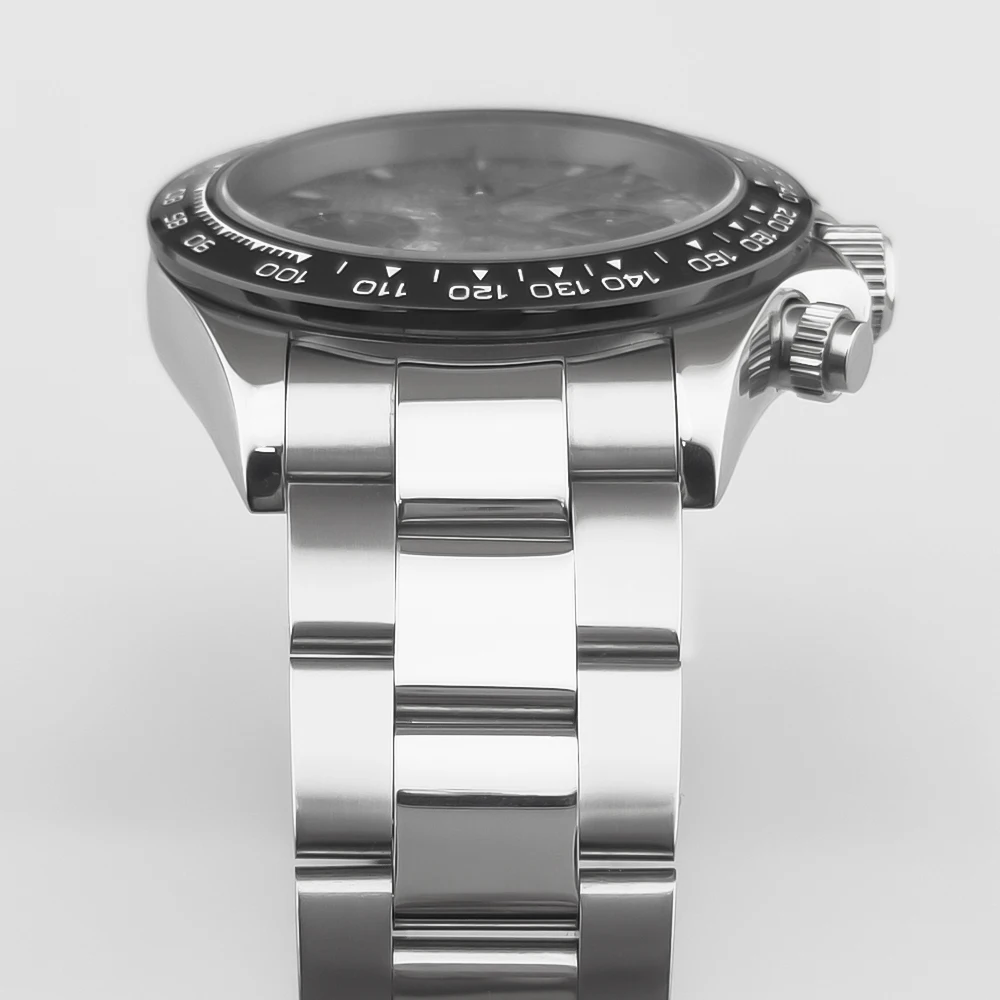 Benutzerdefiniertes Logo Panda-Zifferblatt Daytona Homage Uhr 40mm Edelstahl Saphirglas Keramik-Lünette Quarzwerk Luxus Herrenuhr RELOJ – Detail 7