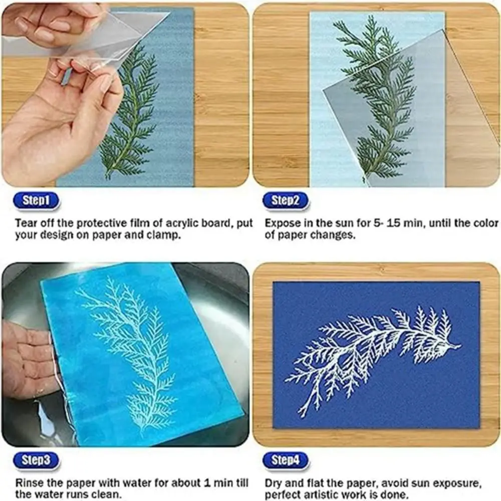 24PCS Natural Fiber Cyanotype Paper Easy Drawing Silhouette Painting Sun Print Paper Printed Paper Solar Drawing Paper