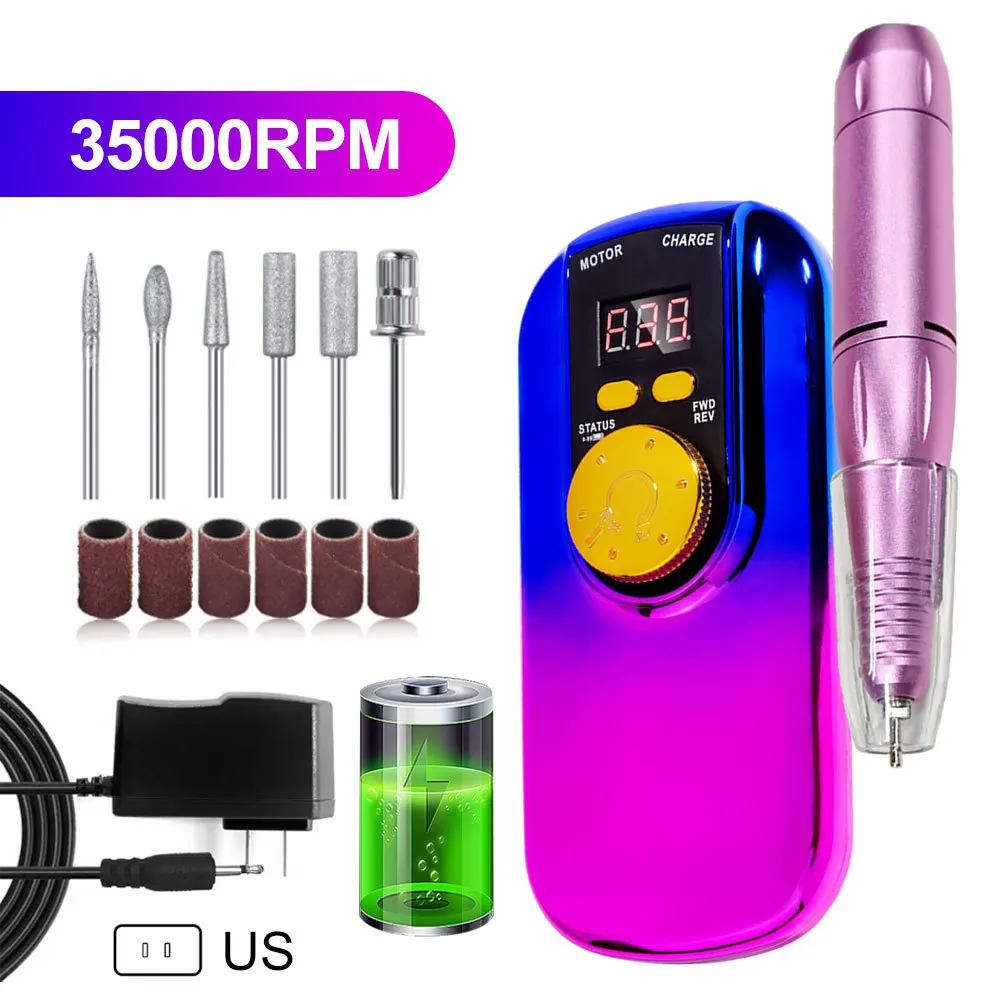 Ensemble de ponceuse à ongles électrique Portable et Rechargeable, 35000 tr/min, haute puissance, pour vernis Gel acrylique, équipement de Salon d'art des ongles