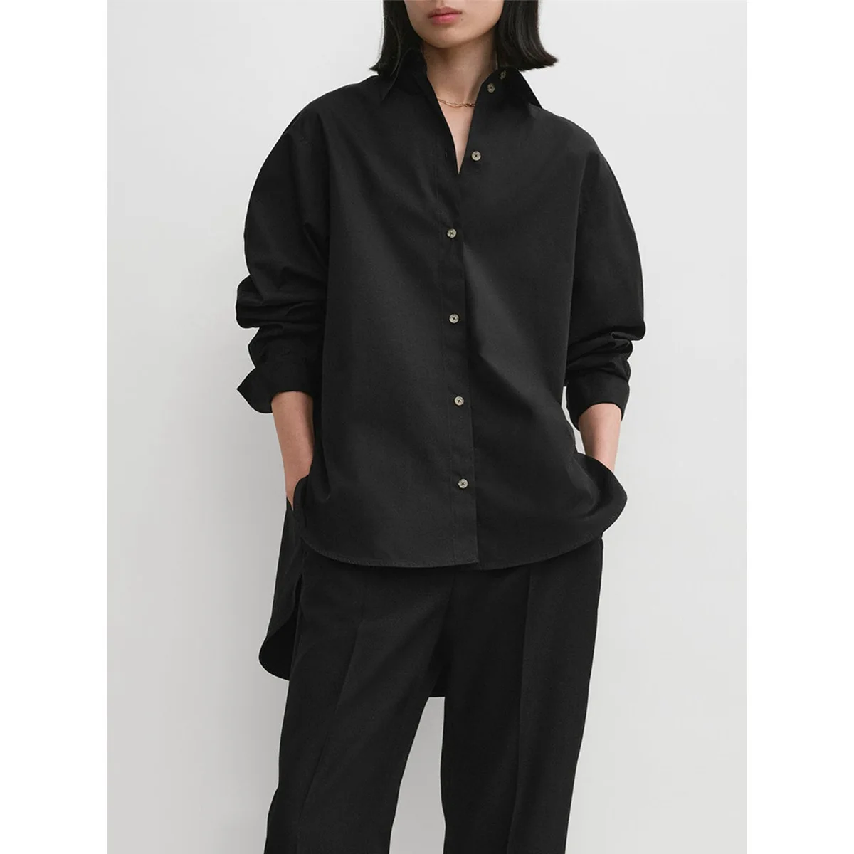 

2025 Early Autumn New Style Blue Shirt Women'S Simple Commuter Loose Collar Long Sleeve Top