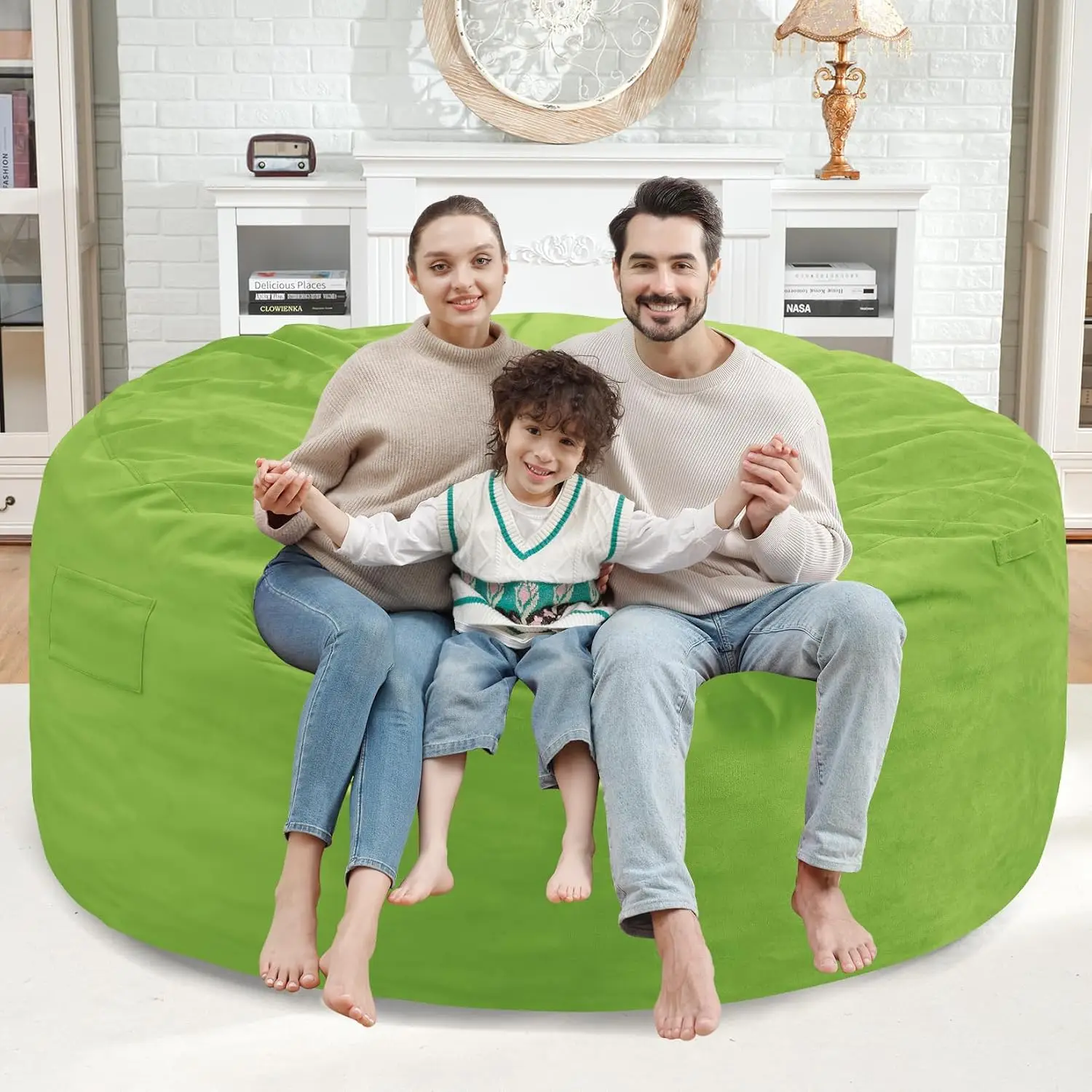 5FT Bean Bag Chair, Large Bean Bag Chairs with Memory Foam Filled, Fluffy Beanbag Sofa with Dutch Velvet Cover, Round BeanBag Ch