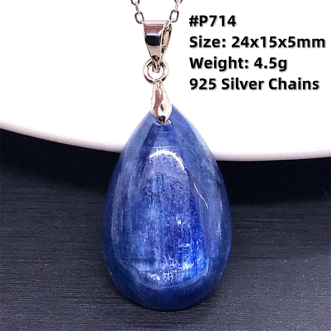 Top Natural Blue Kyanite Crystal Pendant Necklace Jewelry For Women Lady Men Wealth Gift Beads Cat Eye Stone Silver Chains AAAAA
