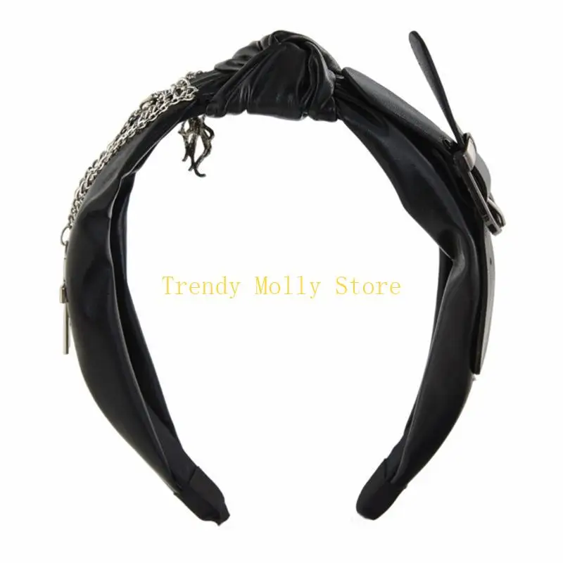 N5KB BONT BONT BONT BONT BONT สำหรับผู้หญิง PU หนังแถบคาดศีรษะที่มีแถบคาดศีรษะแบบกอธิค Tiaras