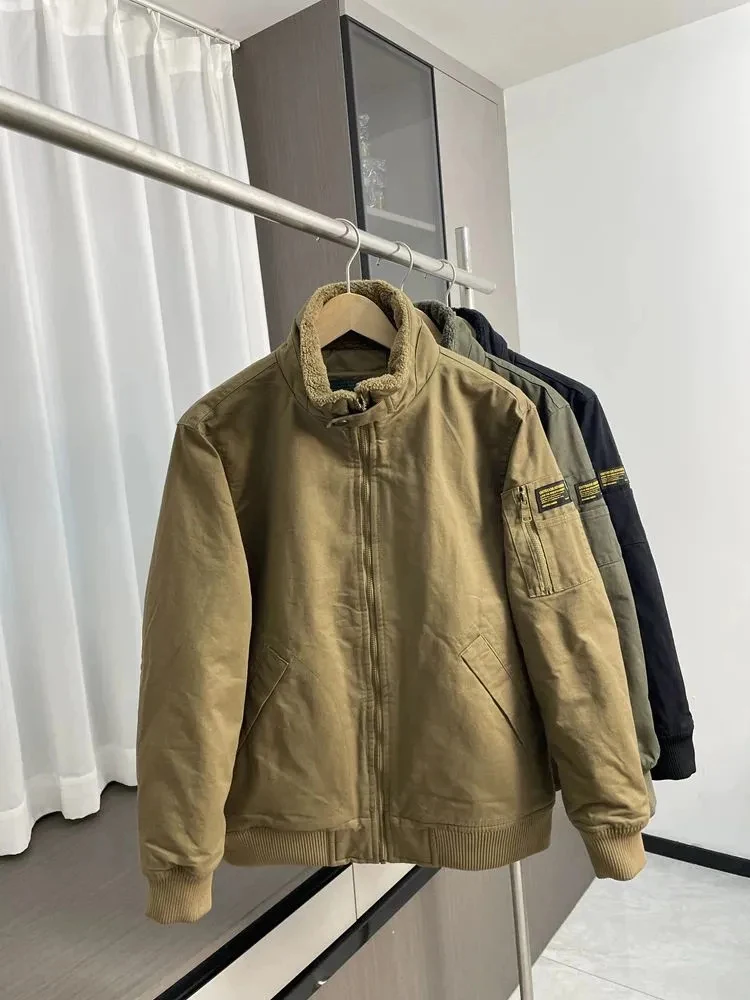 

Y2K Американская куртка-карго для мужчин, зимнее свободное флисовое теплое повседневное пальто, модная уличная одежда, толстая универсальная верхняя одежда с воротником-стойкой