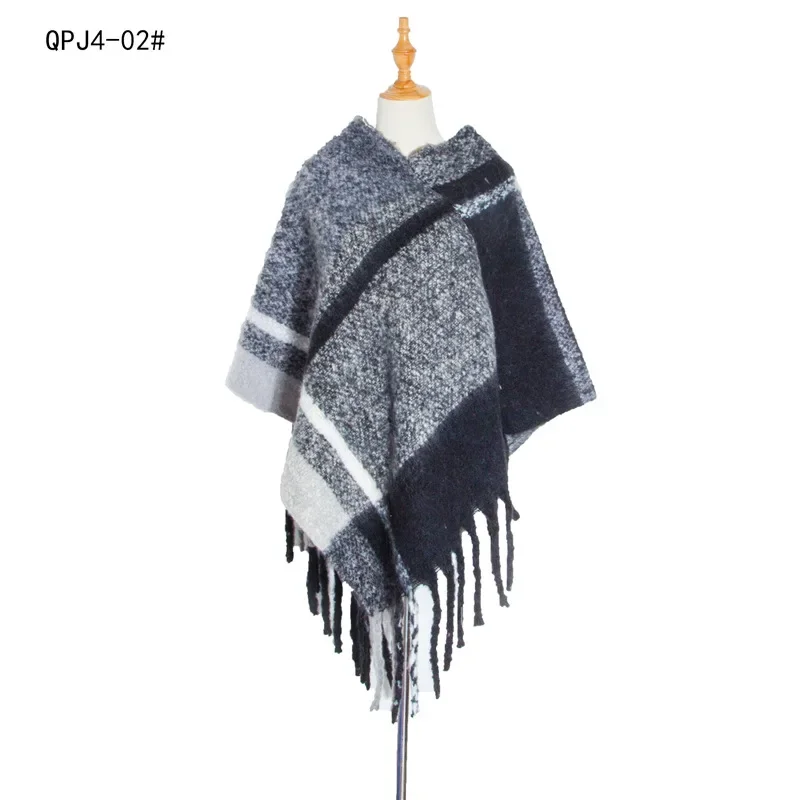 

2024 New Autumn Winter Women's Shawl Coarse Tassel Loop Yarn Warm Capes Lady Ponchos Loose Coat Cloak Pink Pullover Black