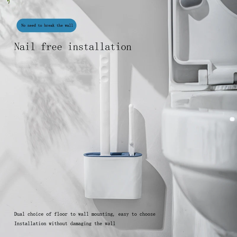 Wall Hanging Toilet Cleaning WC Brush Holder Long Handled Silicone Water Proof Quick Drying Soft Bristles Bathroom Accessories