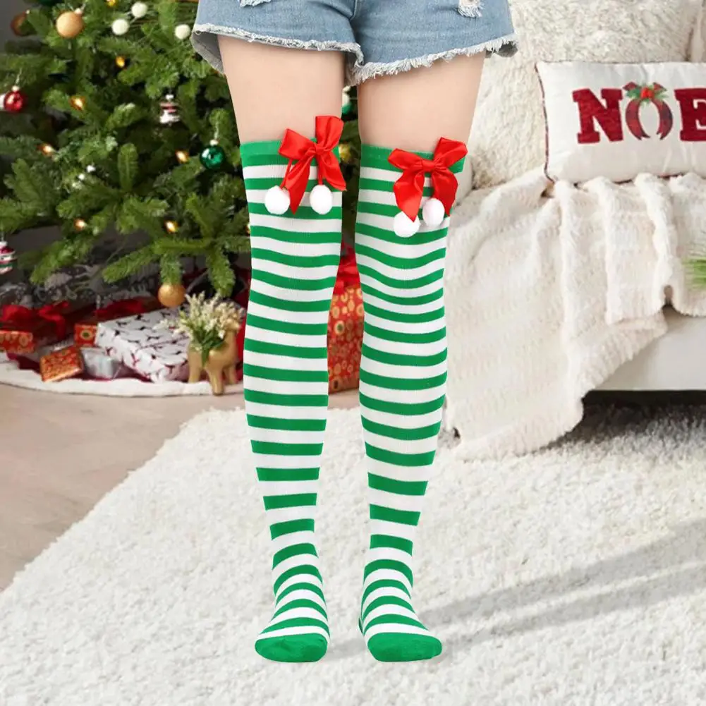 Santa Workshop Socks Colorful Retro Christmas Stockings with Anti-slip Design for Cosplay Performances Long Socks for Dress