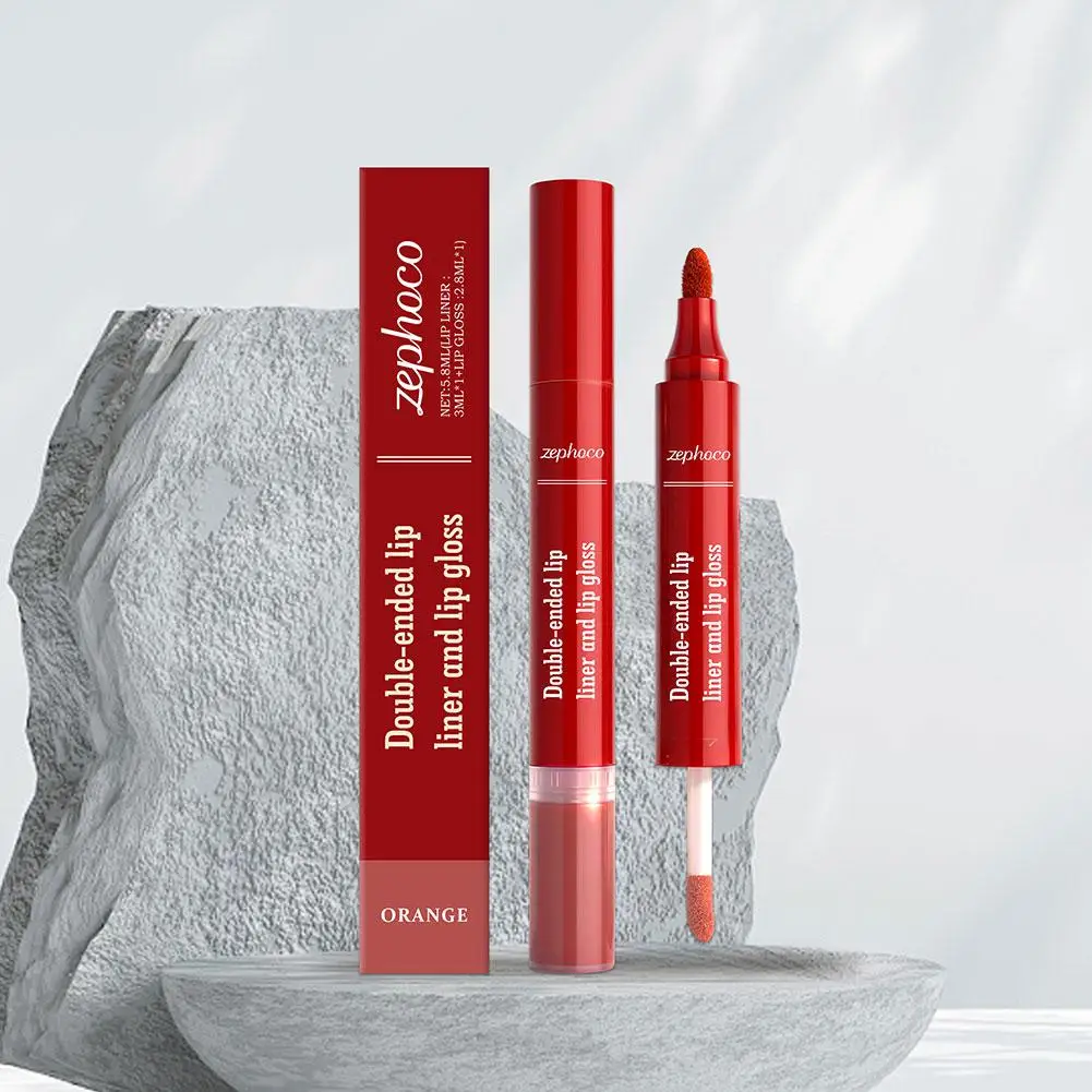 2w1 Wodoodporny Błyszczyk do Ust Powiększający Objętość Nawilżający Matowy Pomadka Powiększająca Objętość Ust Pasta z Pomarańczy Nude Brąz Dwustronny Konturówka do Ust