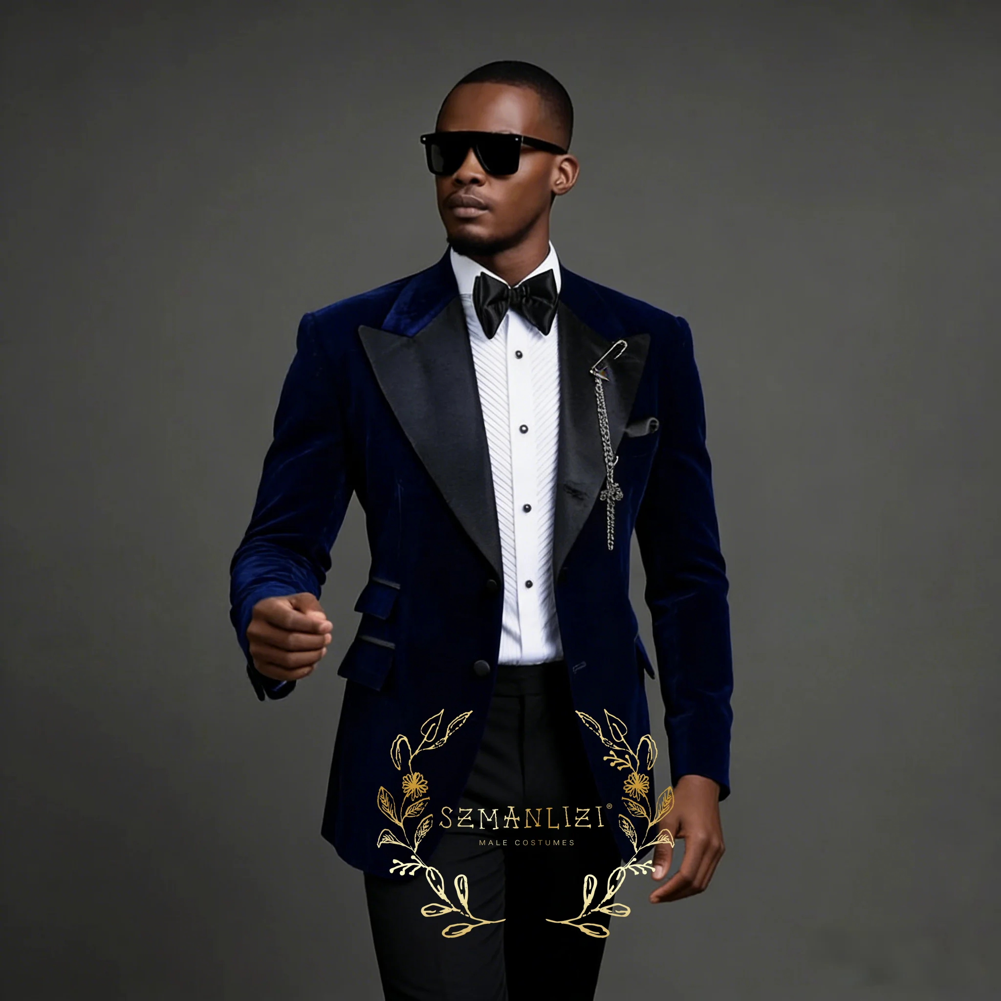 

Мужской костюм из темно-синего бархата: пиджак и брюки, однобортный смокинг с острыми лацканами для свадьбы, торжеств и выступлений